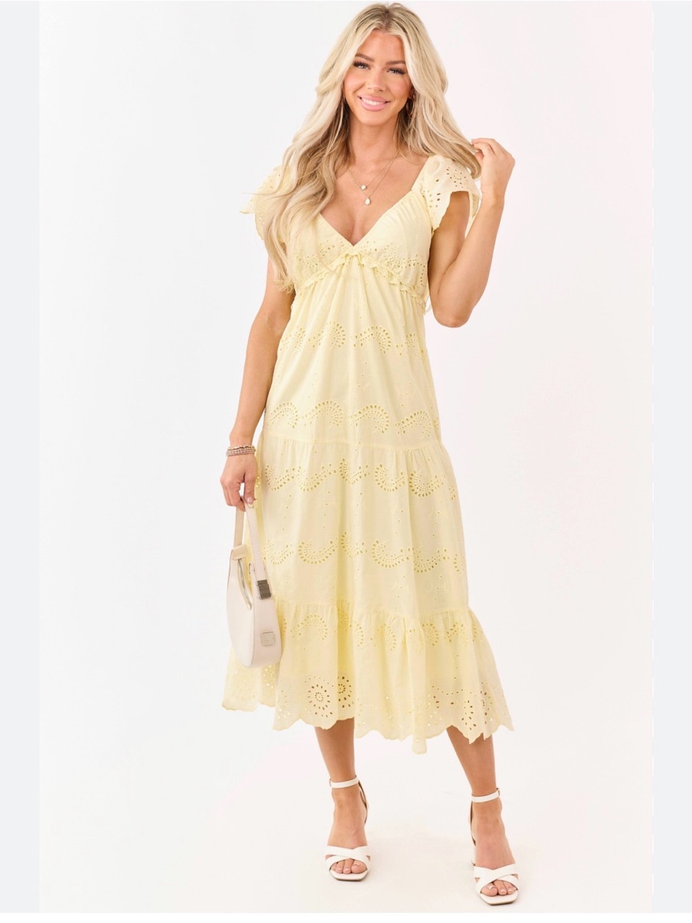 Lime Lush Honeysuckle Eyelet Cotton Lace Babydoll Midi Dress